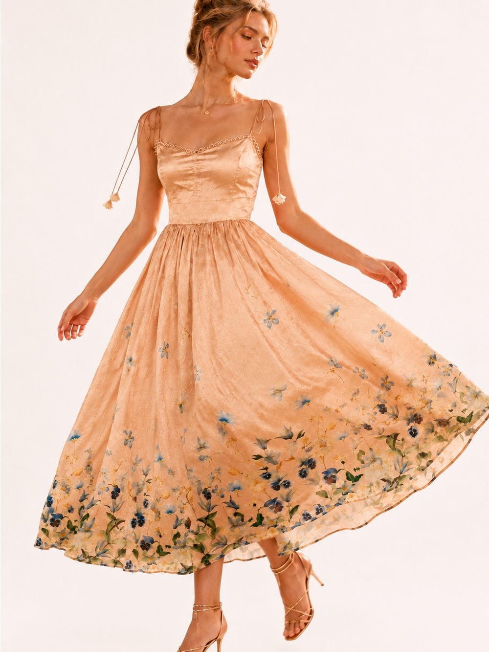 En Saison Peach Floral Corset Midi Dress Cottagecore Fairycore Romantic XS - Picture 16 of 16